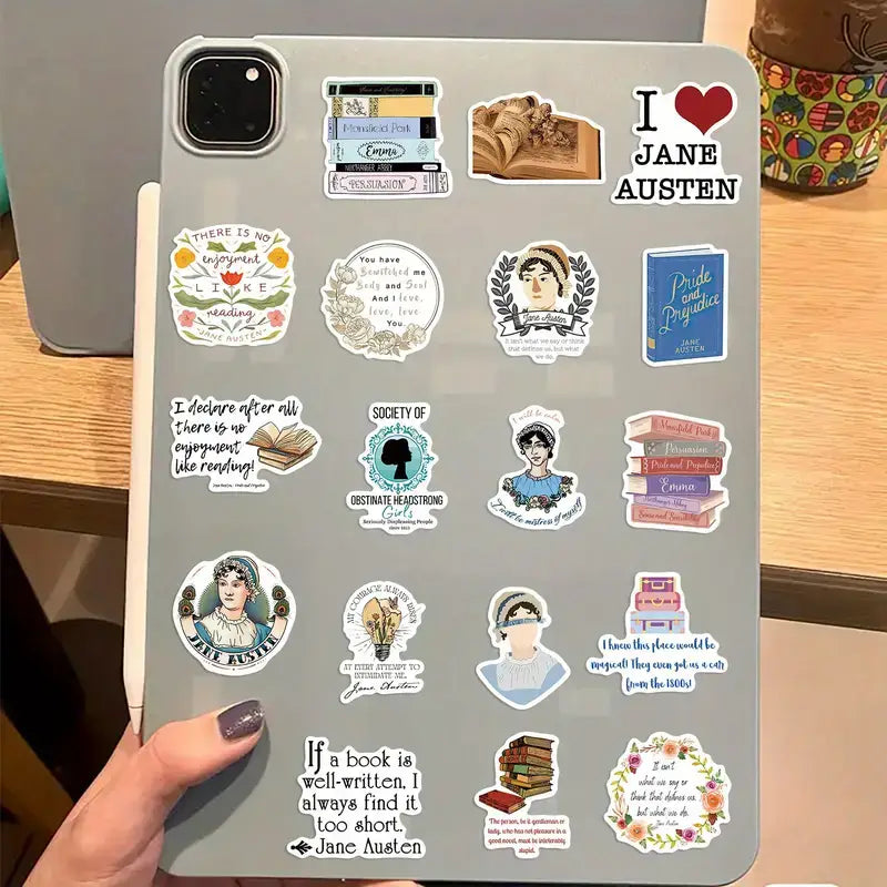 Jane Austen Stickers - Waterproof for Bottles, Laptops: 10 Stickers