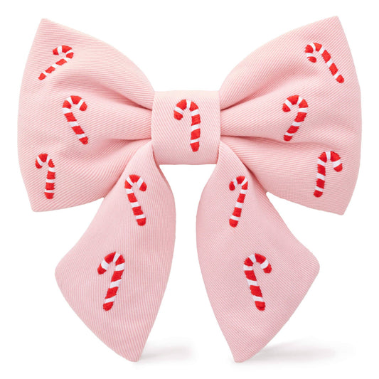 Blush Pink Candy Canes Embroidered Lady Dog Bow