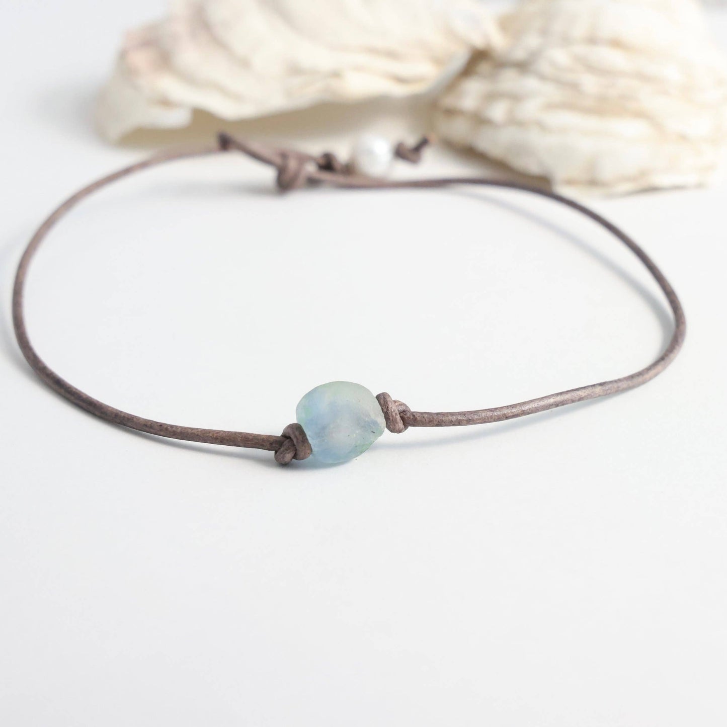 Sea Glass Leather Choker: Blue / Assortment / 19"