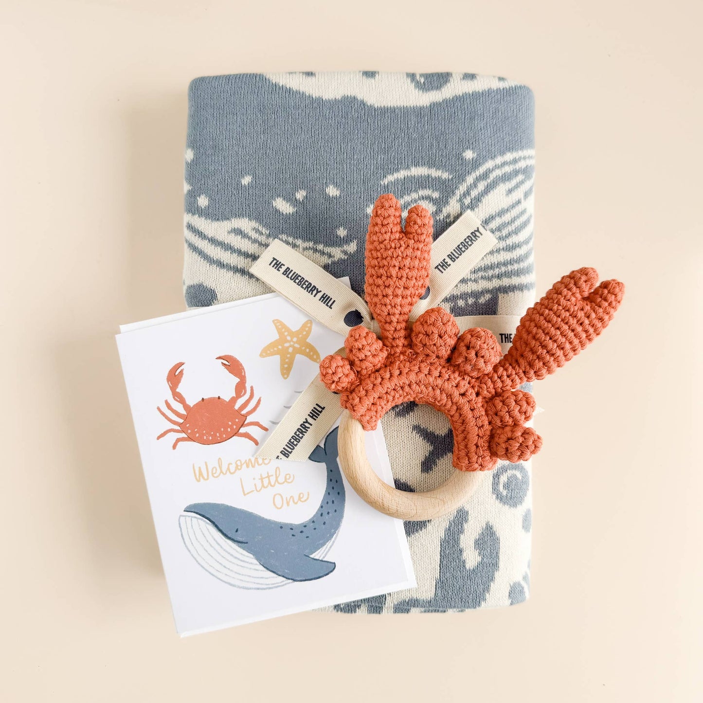 Nautical Greeting Card, Whale Crab Starfish Ocean Beach Baby