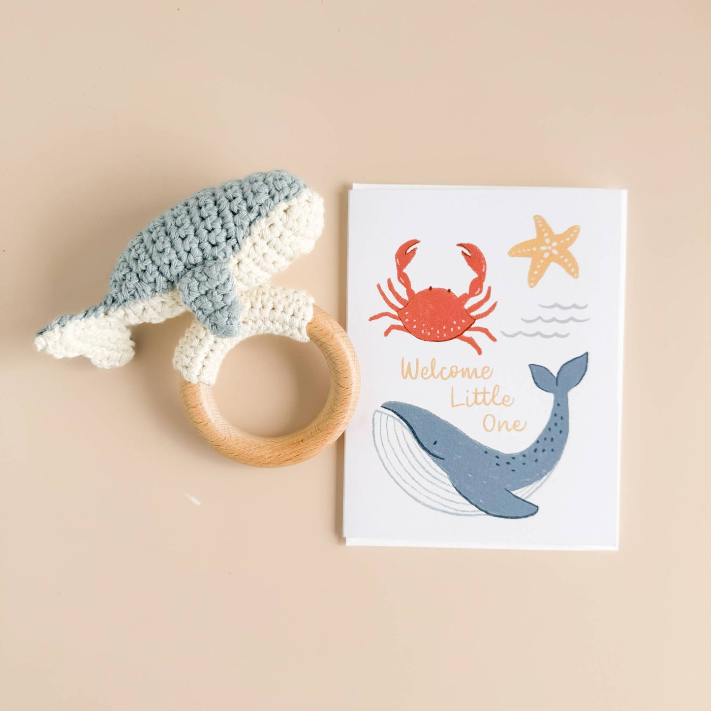 Nautical Greeting Card, Whale Crab Starfish Ocean Beach Baby