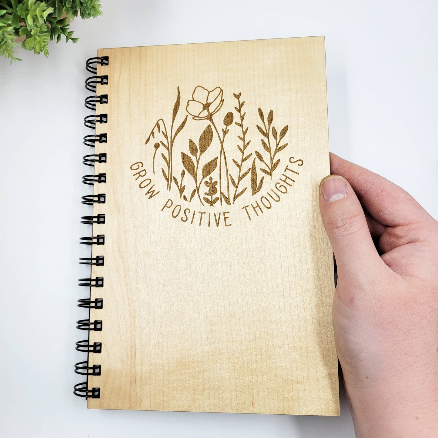 Positive thoughts wood journal - refillable notebook: Lined