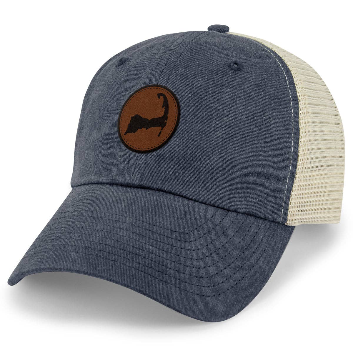 Cape Cod Circle Leather Patch Relaxed Trucker: Navy / Trucker Hat