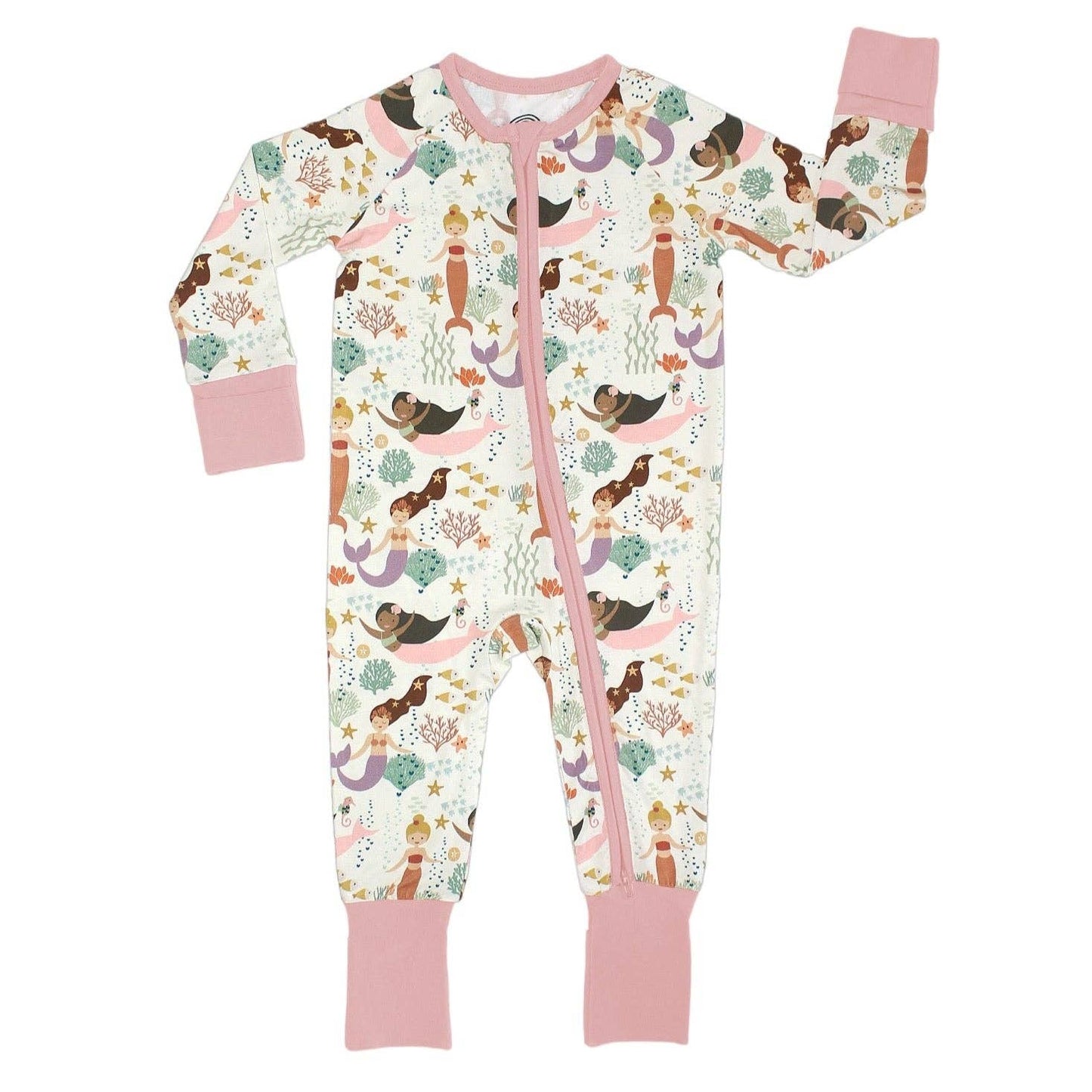 Making Waves Mermaids Coastal Bamboo Baby Pajamas Convertible Romper: 6-12M