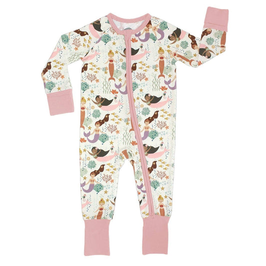 Making Waves Mermaids Coastal Bamboo Baby Pajamas Convertible Romper: 3-6M