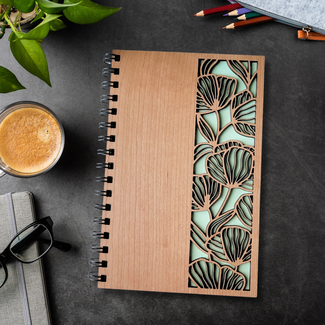 Floral Cutout Wood Journal - Stationery, Journals, Notebook: Blank Paper