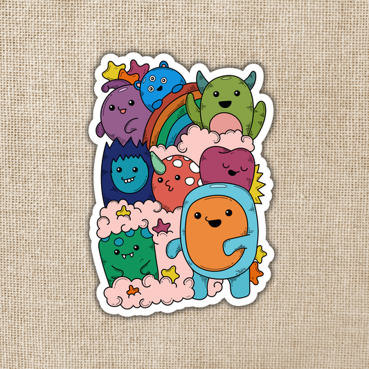 Silly Monster Rainbow Pile, 3-inch sticker