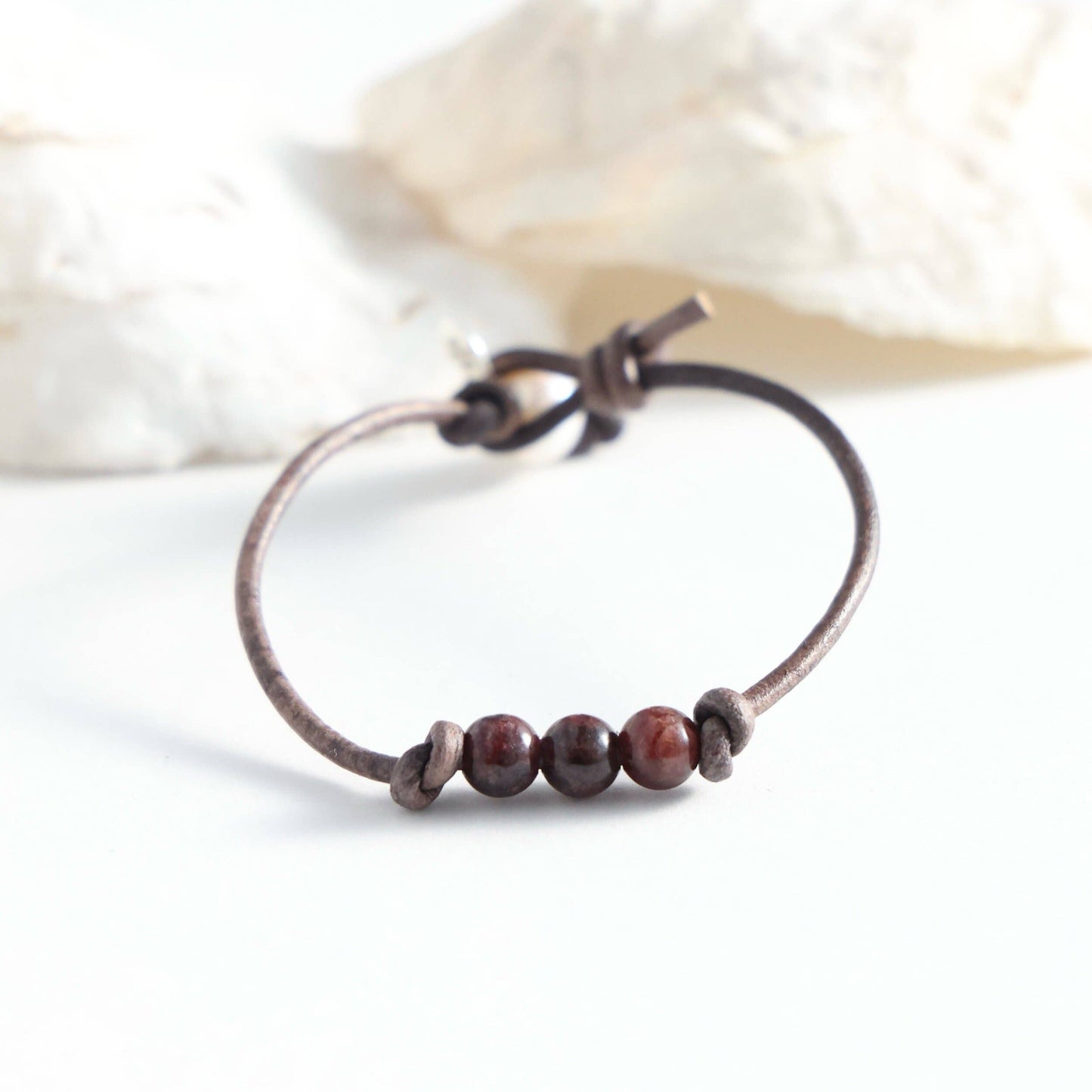 Triple Stone and Leather Bracelet: 6" / Tiger's Eye