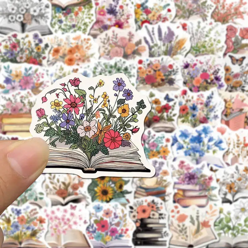 Whimsical Books and Flower Graffiti Stickers, Enchanting: 10 Stickers