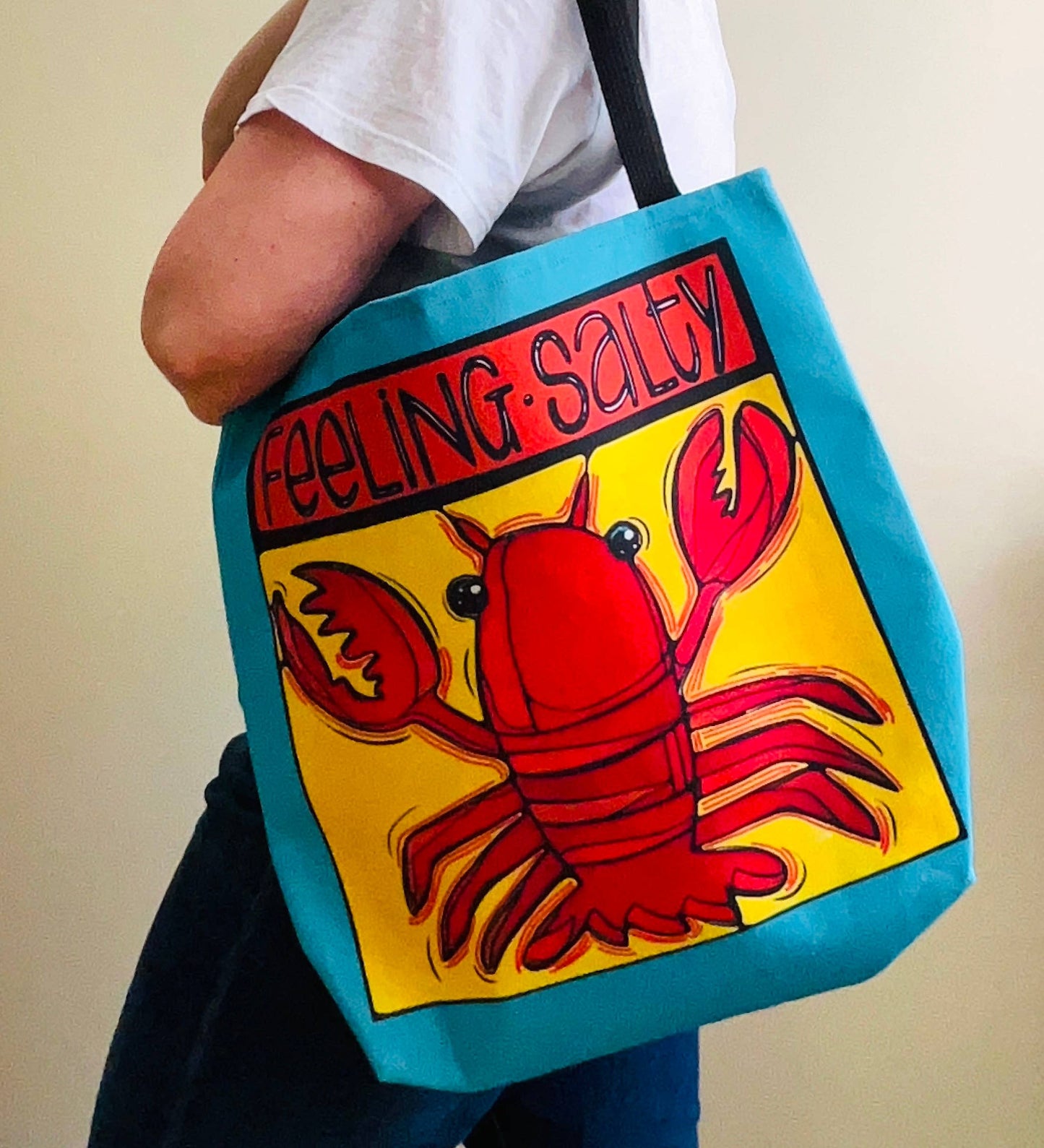 Small Feeling Salty Lobster Coastal Beach/Tote Bag