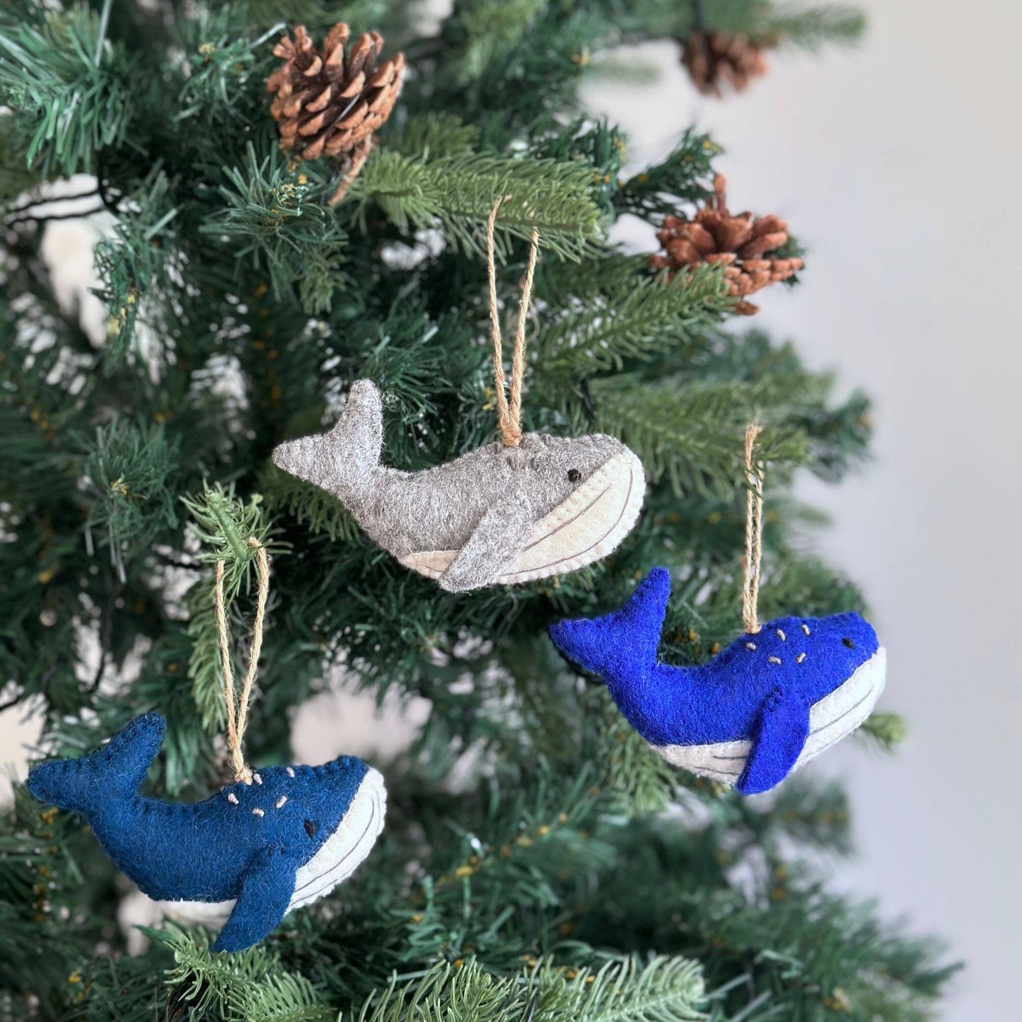 Felted Humpback Whale Ornament: Navy Blue