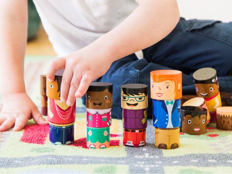 48-Piece Diverse Family Play Set - Magnetic Wooden Blocks.