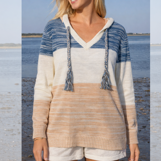 Classic Coastal Hooded Beach Sweater: Large