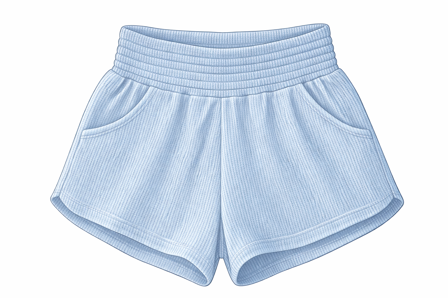 Waffle Scrunch Waist Shorts – Powder Blue Coastal Essential