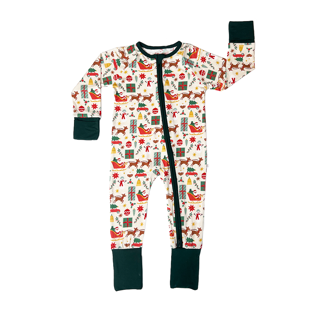 Holiday Vintage Christmas Bamboo Convertible Baby Pajamas: 0-3M