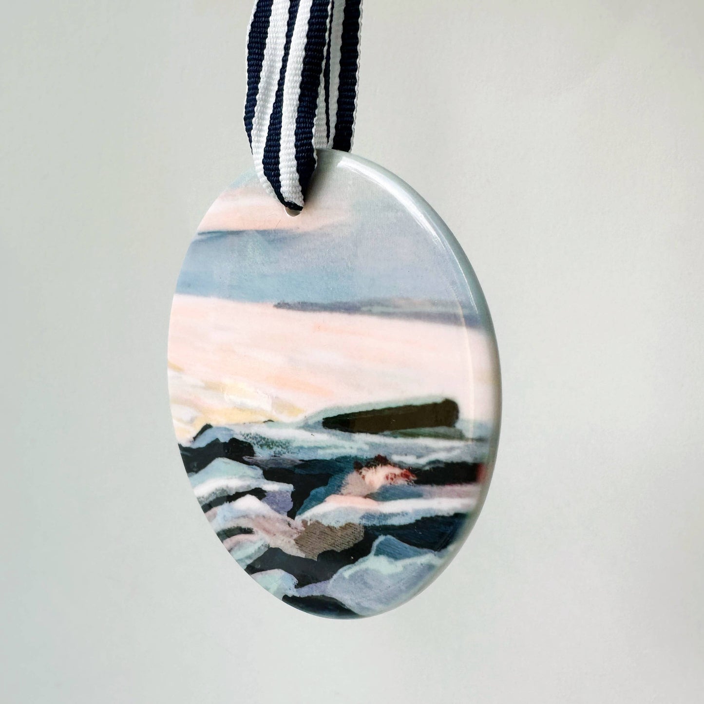 Beach Rocks, Coastal Holiday Ornament on Porcelain