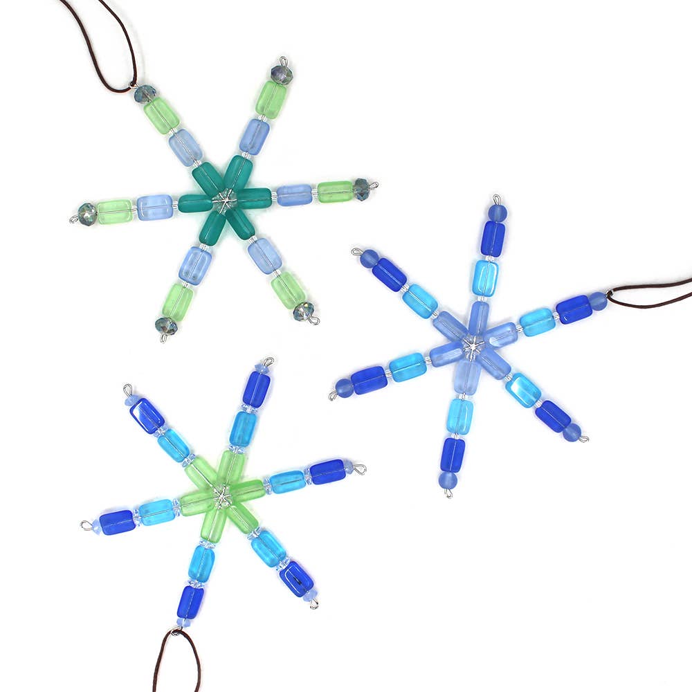 Beaded Snowflake Ornament in Seaglass for Holiday Decor