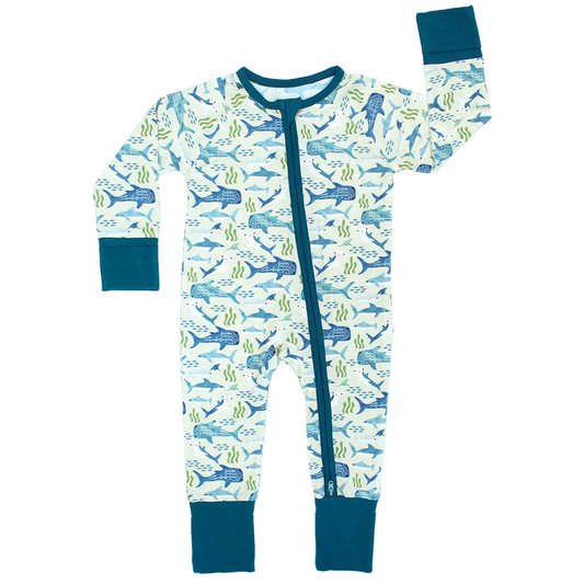 Shark Friends Ocean Bamboo Convertible Baby Pajamas: Blue/Multi / 12-18M