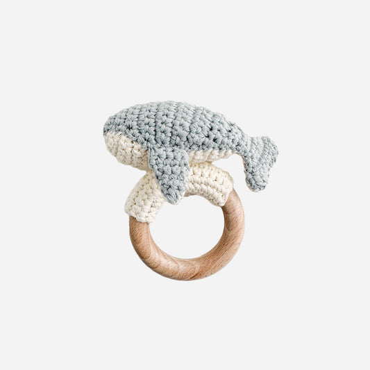 Cotton Crochet Rattle Teether Whale Baby Gift Spring Summer