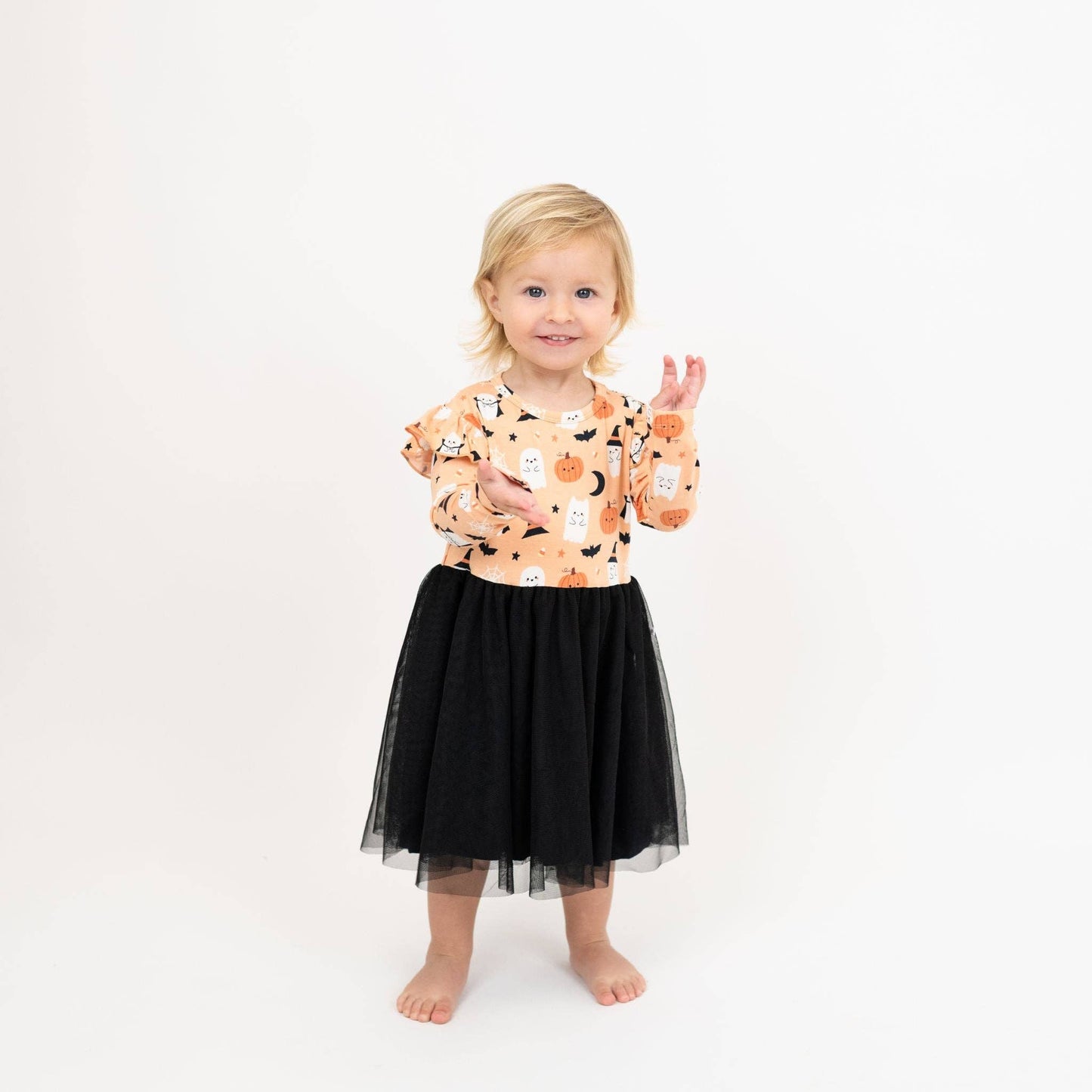 Boo-Tastic Halloween Glow-in-the-Dark Ruffled Twirl Dress: Orange/Multi / 18-24M
