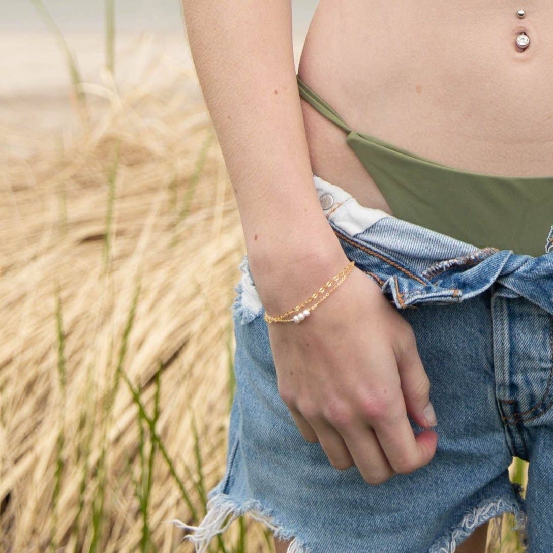 Dainty Triple Pearl Bracelet: Gold Filled