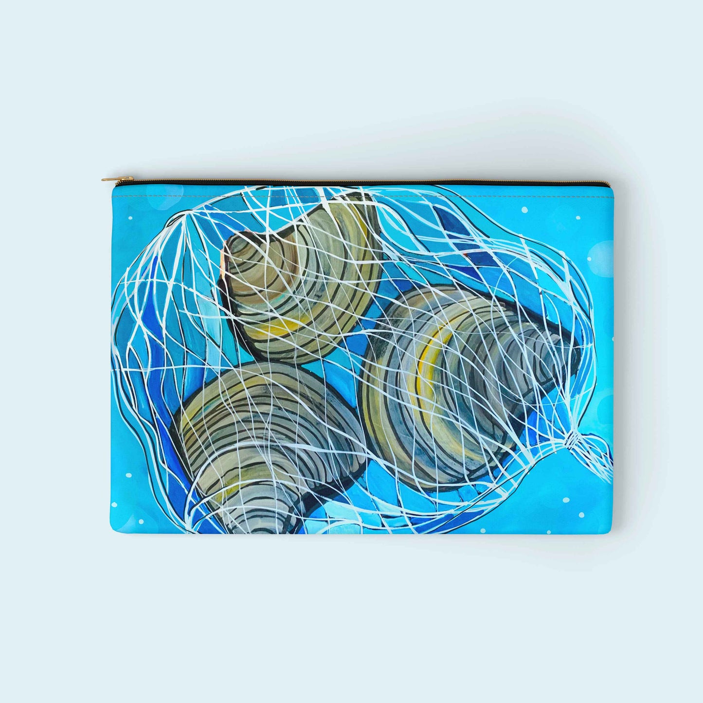 Small Blue Coastal Clams Zipper Clutch Pouch