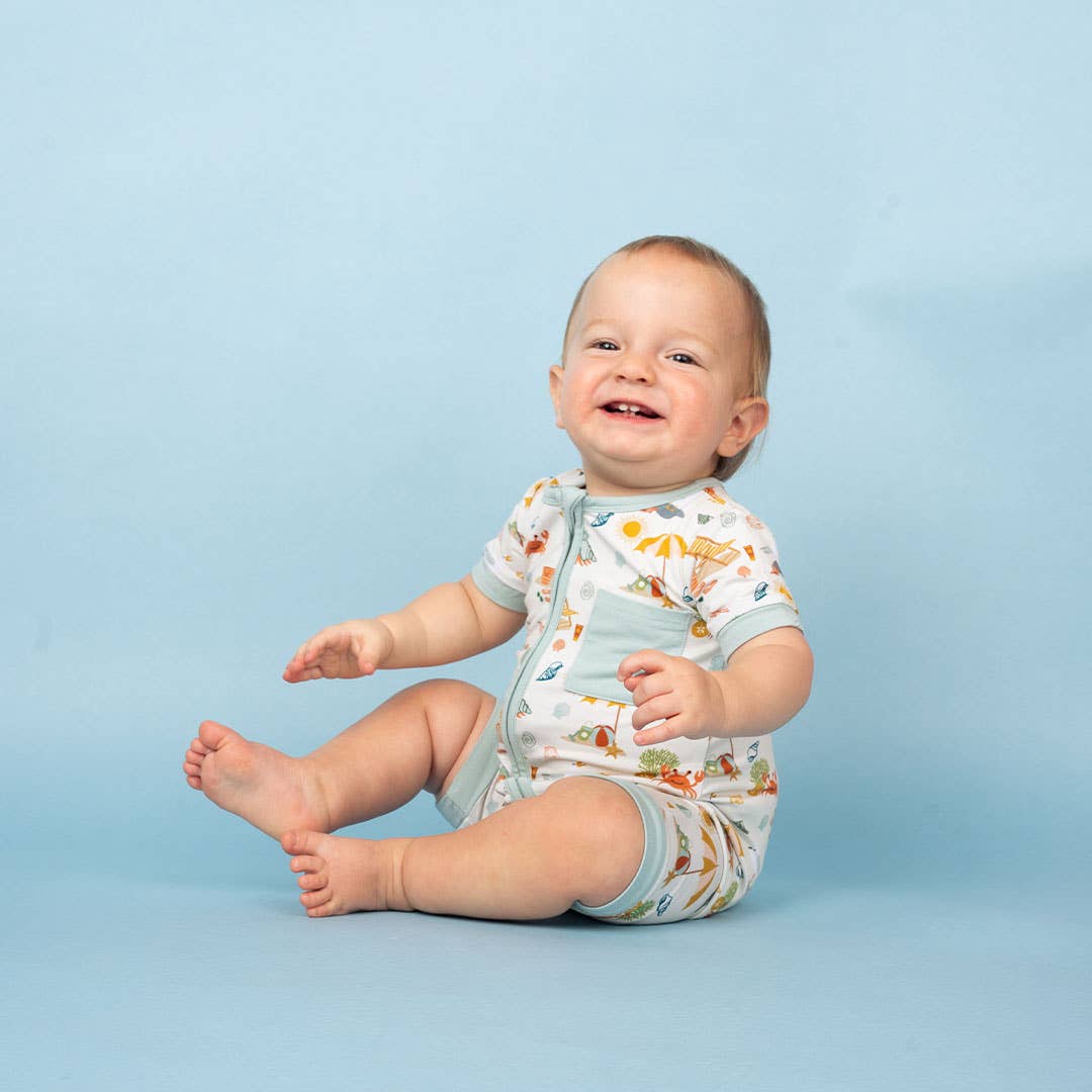 Beach Day Baby Clothing Bamboo Shortie Romper: 6-12M