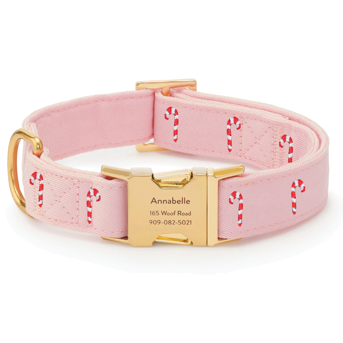 Blush Pink Candy Canes Embroidered Dog Collar