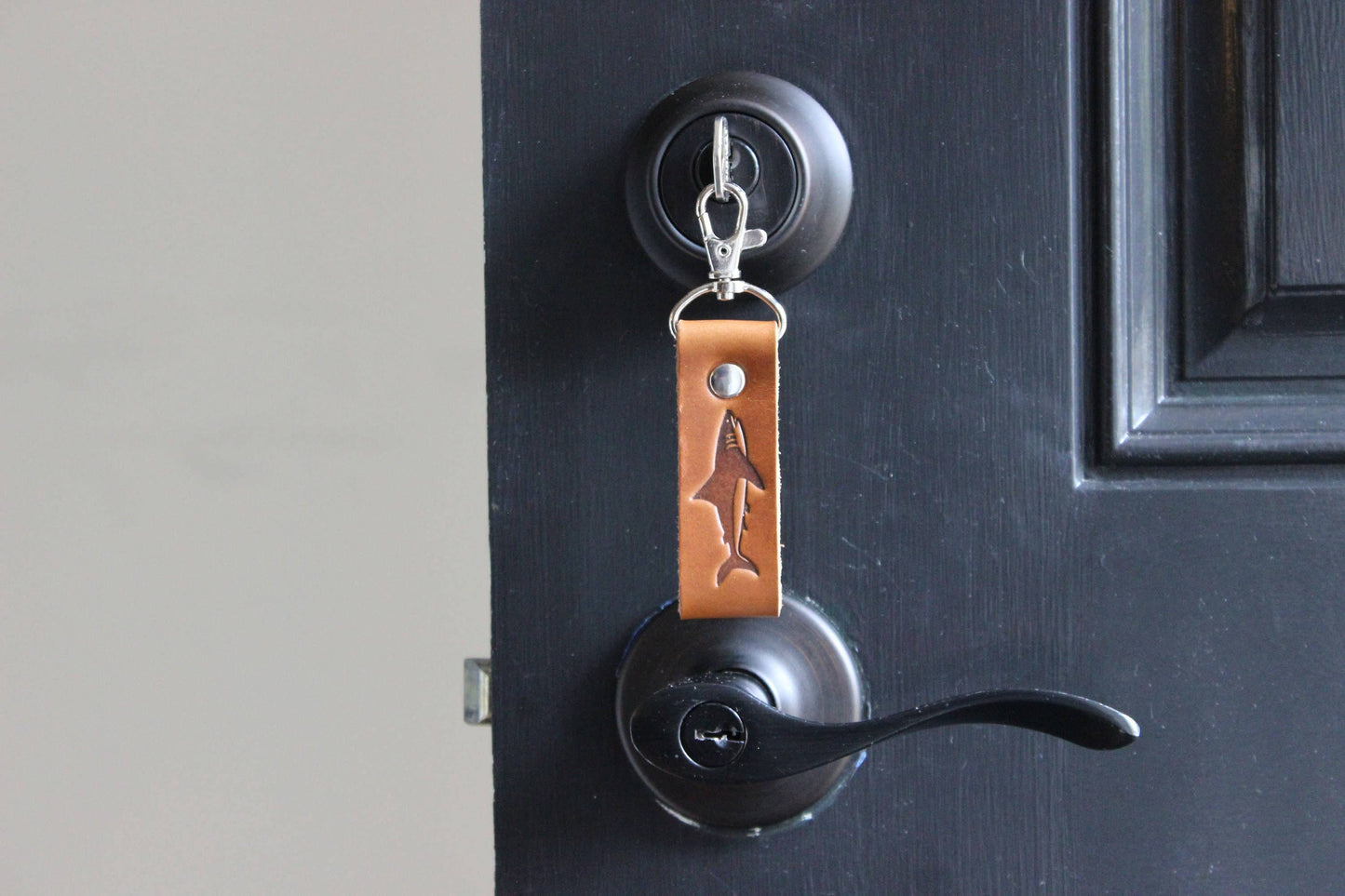 Shark Brown Leather Keychain Handmade In Usa Key Ring