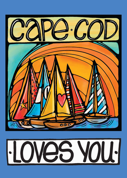 Cape Cod MA Postcard: Sailboat Coastal Card, New England