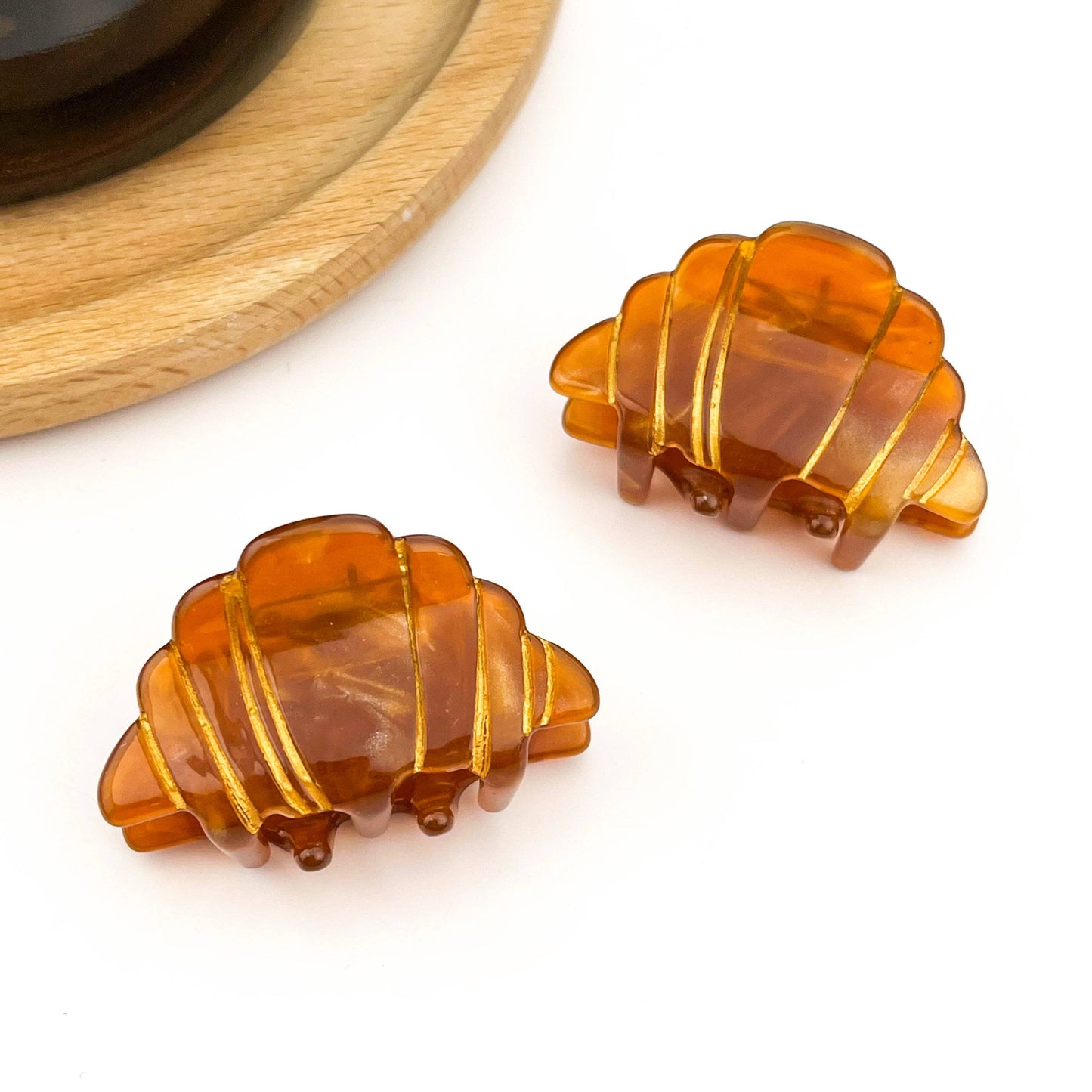 Mini Croissant Hair Claw Clip, Acetate Food-Themed Hair Clip