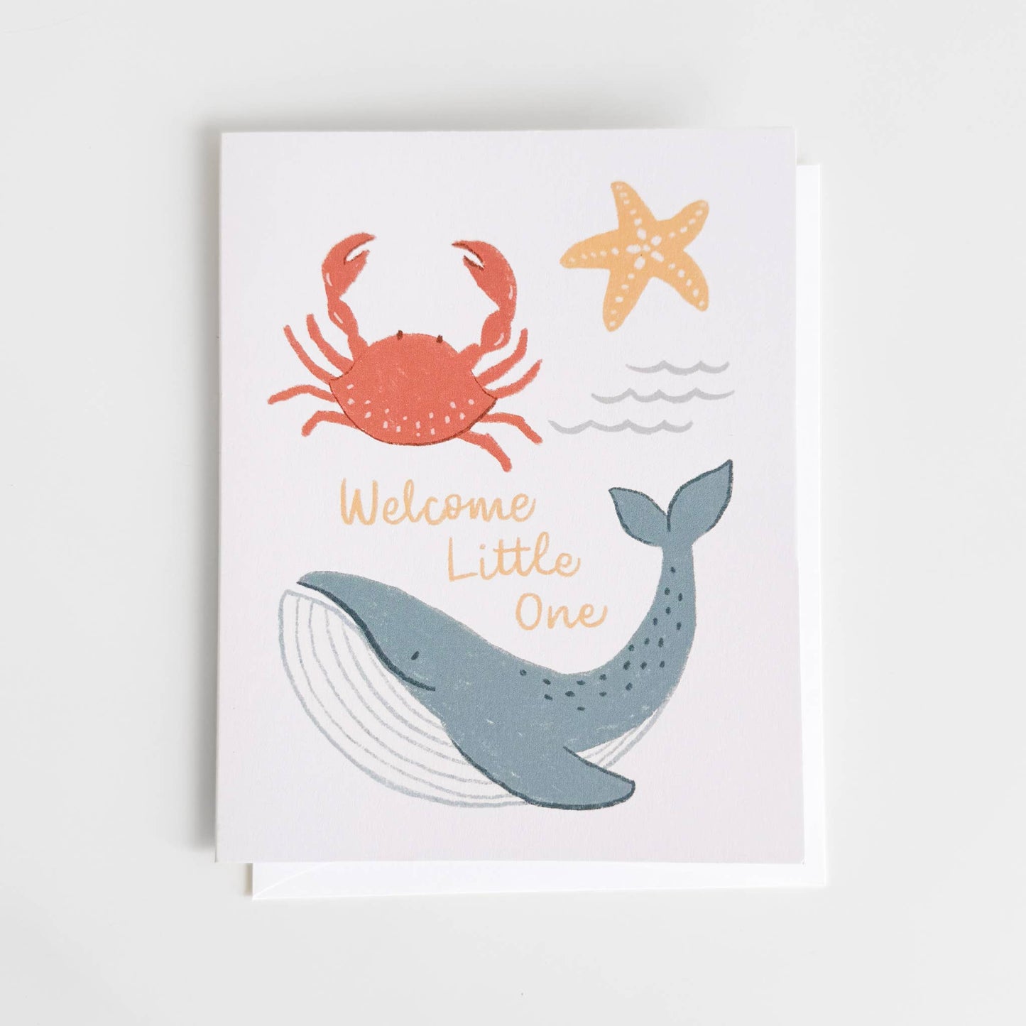 Nautical Greeting Card, Whale Crab Starfish Ocean Beach Baby