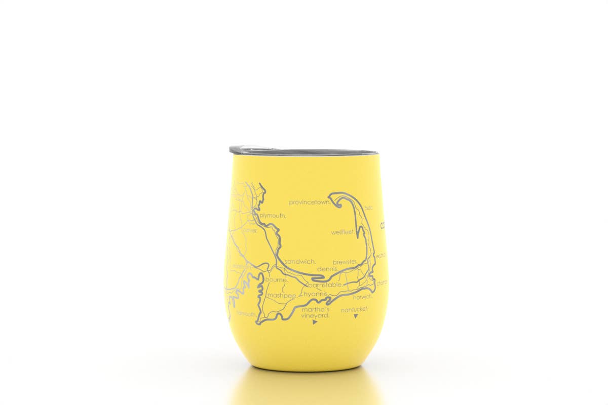 Cape Cod MA Map 12 oz Insulated Wine Tumbler: Midnight Blue