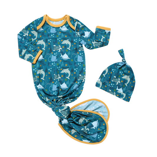 Ocean Friends Bamboo Knotted Baby Gown Newborn Baby Gift Set