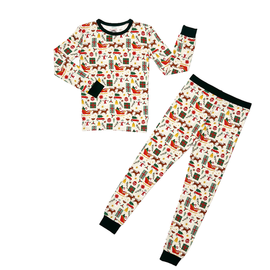 Holiday Vintage Christmas Bamboo Kids Pajamas Toddler Set: 3T