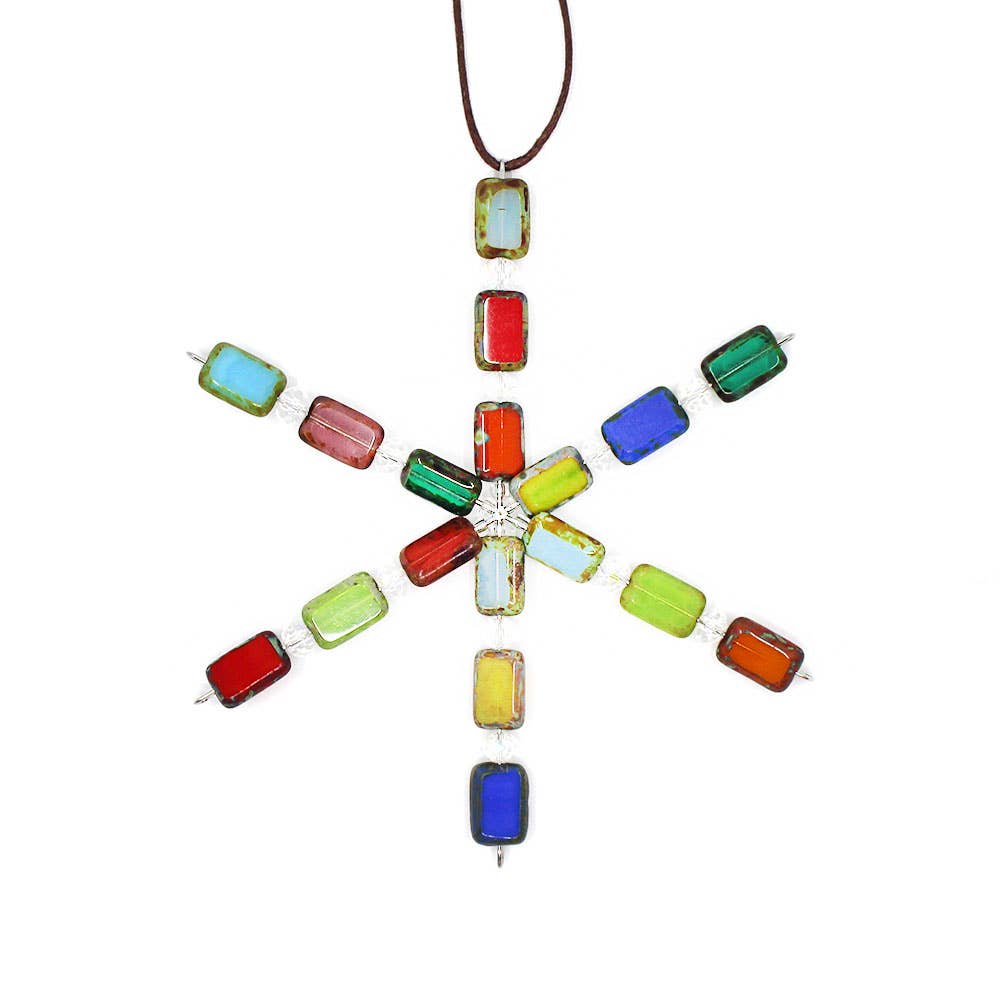 Beaded Snowflake Ornaments for Holiday Decor, Rainbow