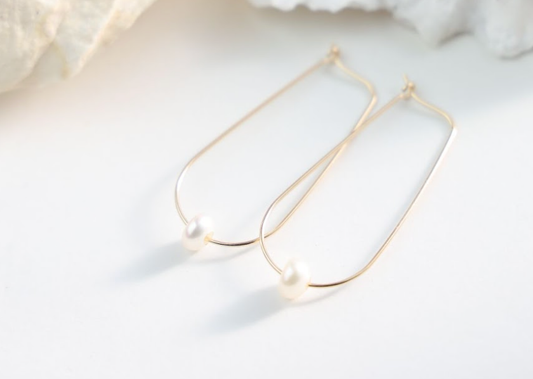 Pearl Drop Hoops : Gold Filled