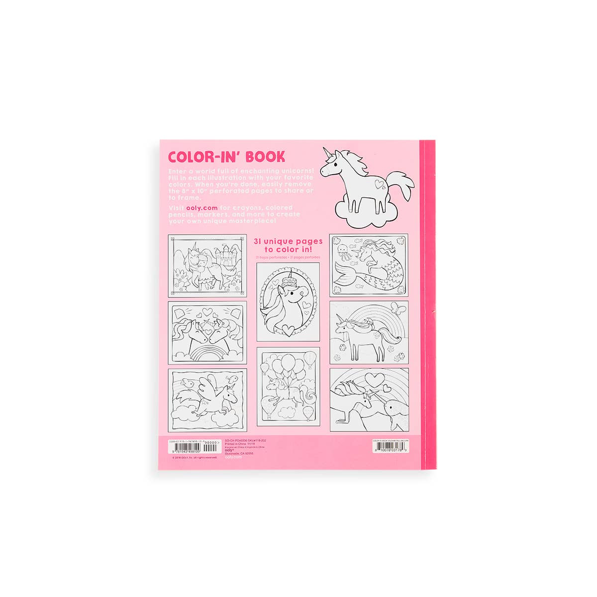 Color-in' Book: Enchanting Unicorns (8" x 10";31 Pages)