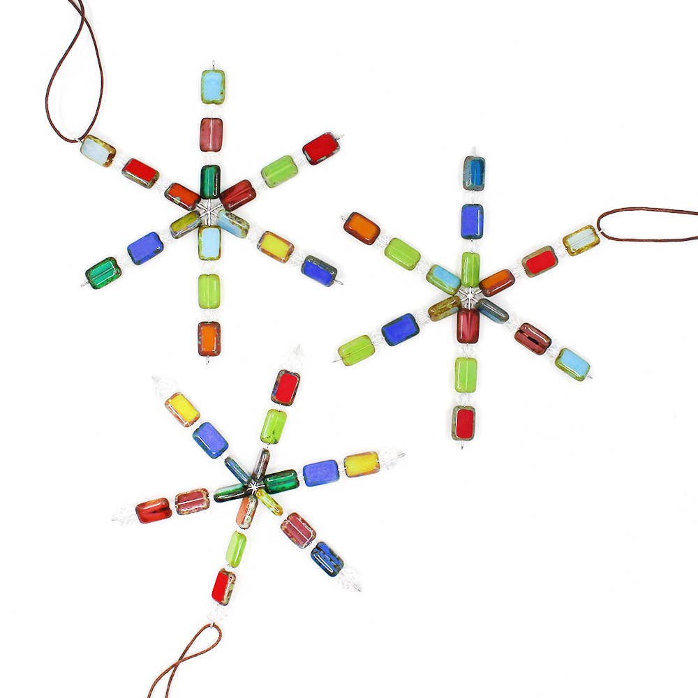 Beaded Snowflake Ornaments for Holiday Decor, Rainbow