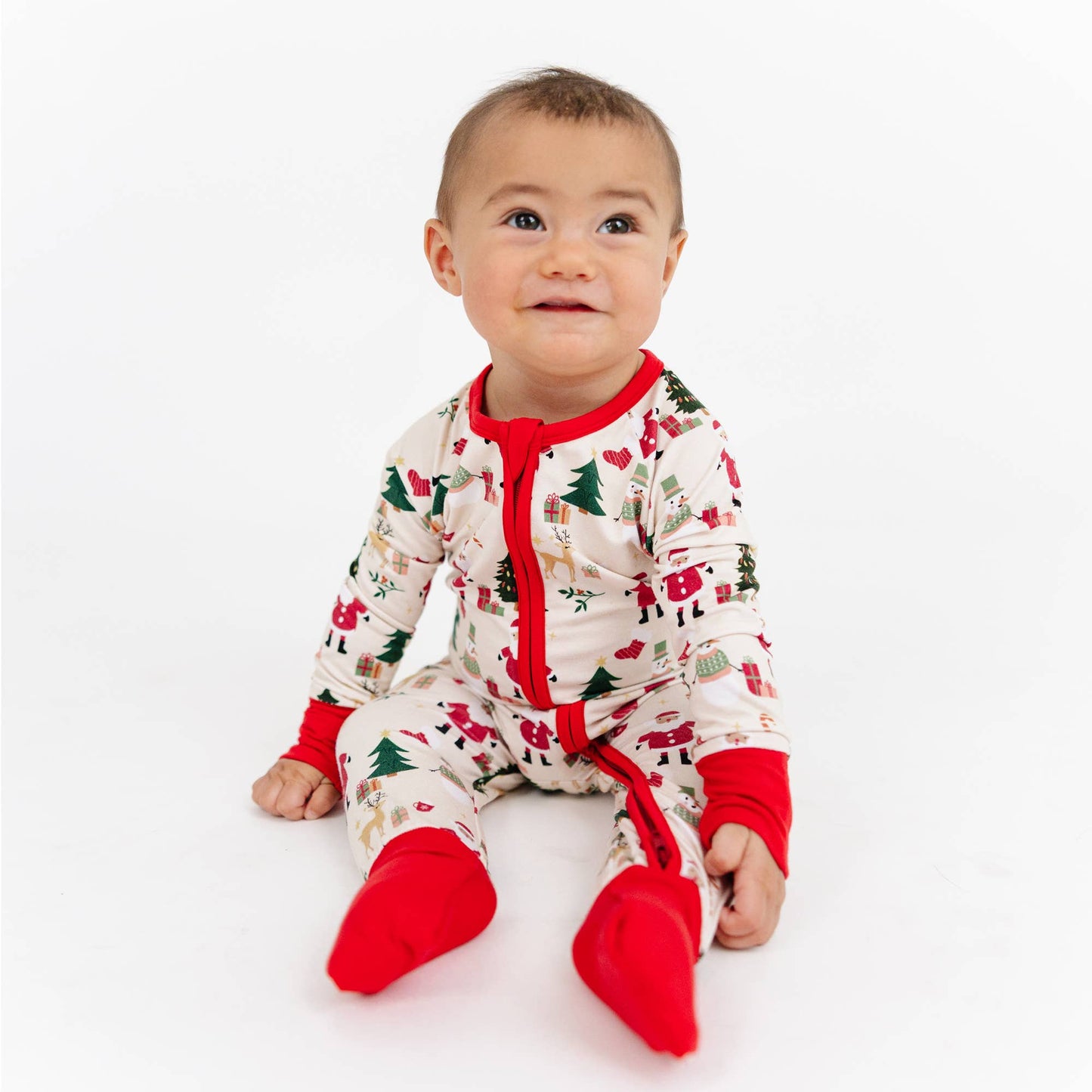 Cozy Christmas Bamboo Convertible Baby Pajama: Red/Multi / 3-6M