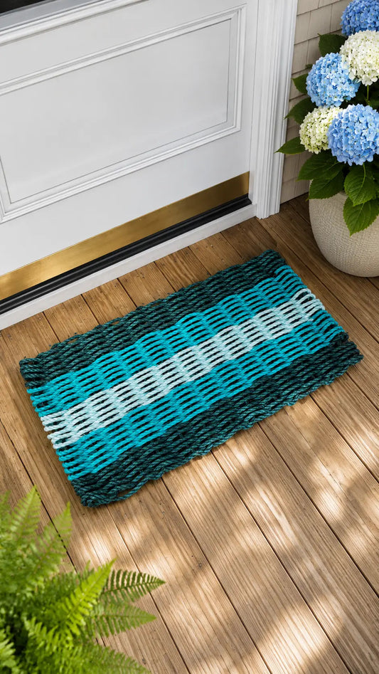 Lobster Rope Mat  Hunter Green, Teal and SeaFoam