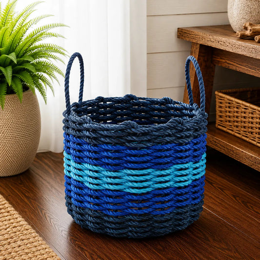 Five Stripe Rope Storage Basket Navy Blue, Blue, Light Blue