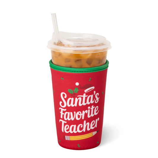 Santa's Favorite Teacher Medium Iced Cup Coolie
