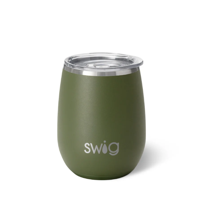 Matte Olive Green Stemless Wine Cup (14oz)