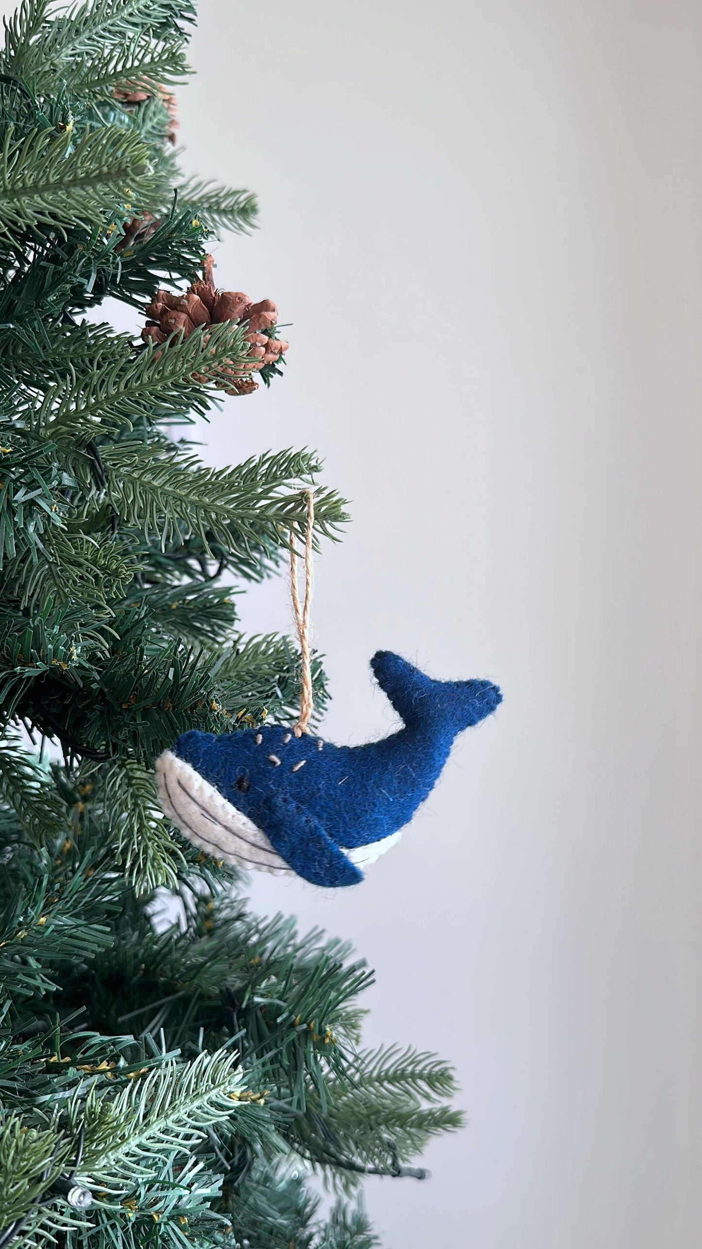 Felted Humpback Whale Ornament: Navy Blue