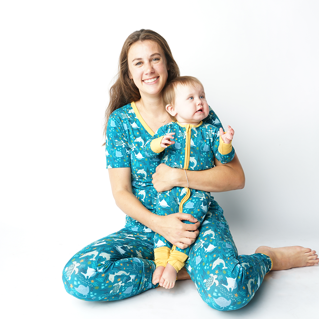 Ocean Friends Bamboo Pajama Convertible Footie Romper: Blue / 12-18M