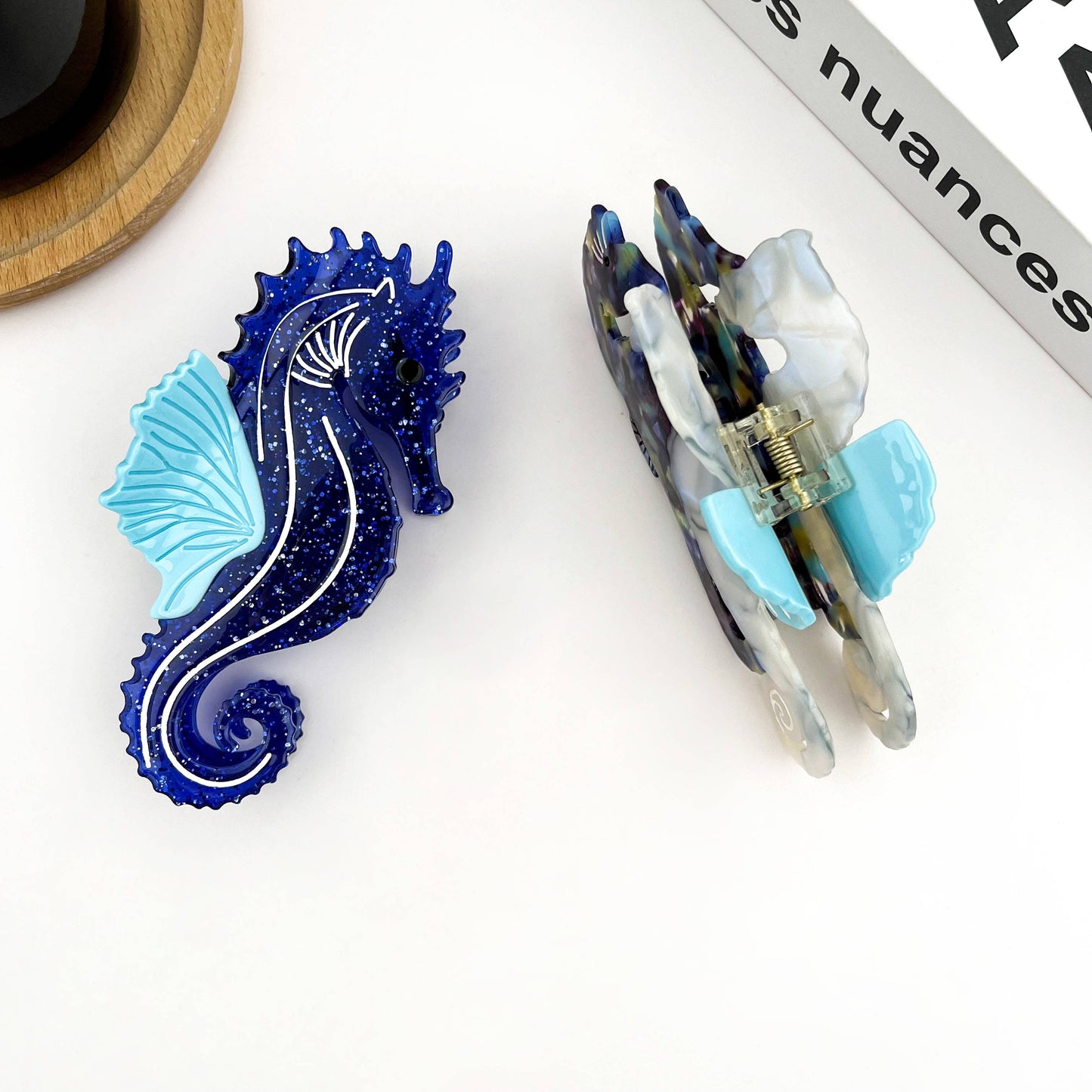 Blue Seahorse Hair Clip, Ocean-Inspired Animal Claw Clip