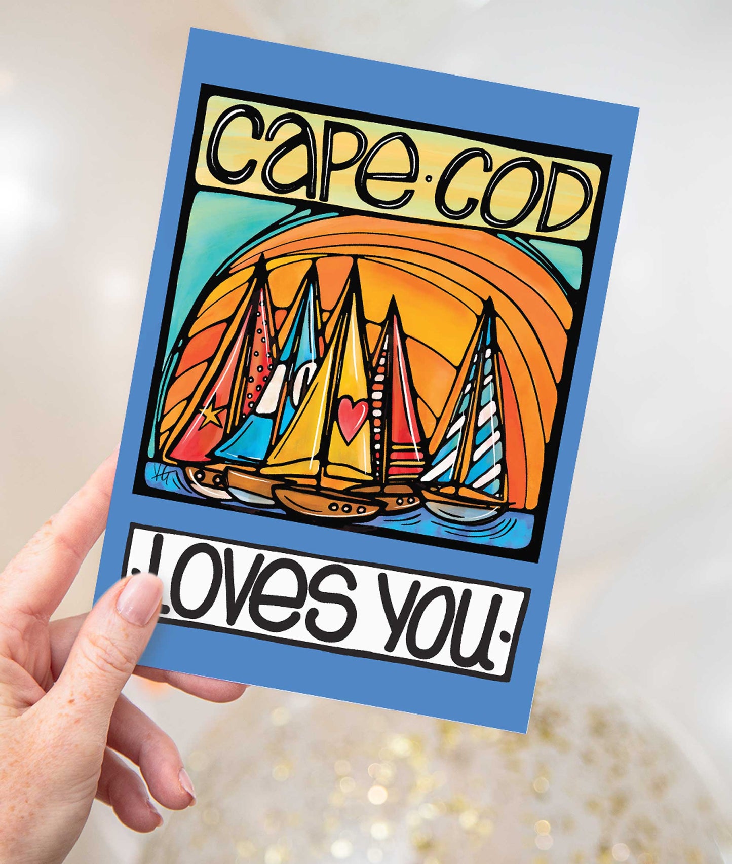 Cape Cod MA Postcard: Sailboat Coastal Card, New England