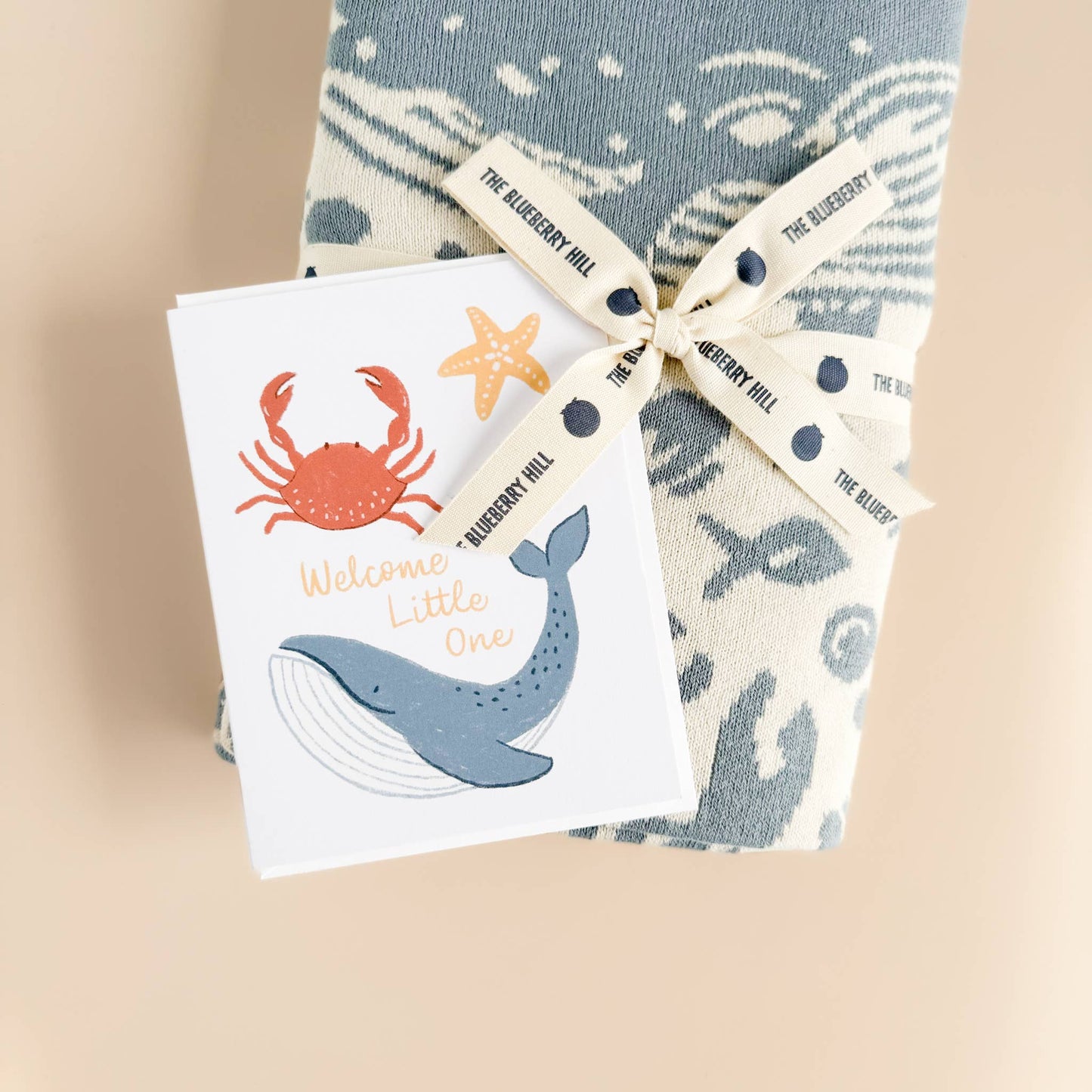 Nautical Greeting Card, Whale Crab Starfish Ocean Beach Baby