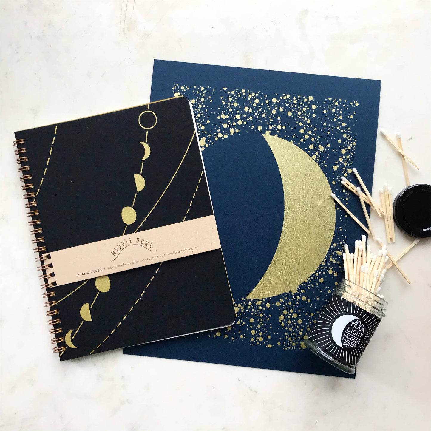 Moon Phase Coil Notebook, LG: Lined